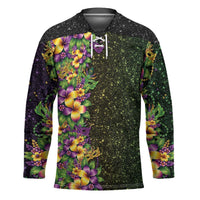 Hawaii Mardi Gras Hockey Jersey Tropical Flowers Glitter Style