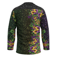 Hawaii Mardi Gras Hockey Jersey Tropical Flowers Glitter Style