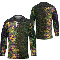 Hawaii Mardi Gras Hockey Jersey Tropical Flowers Glitter Style