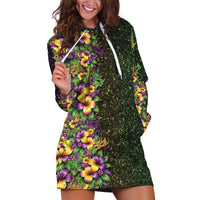 Hawaii Mardi Gras Hoodie Dress Tropical Flowers Glitter Style