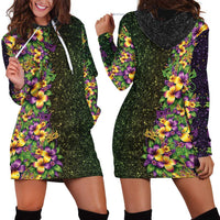 Hawaii Mardi Gras Hoodie Dress Tropical Flowers Glitter Style