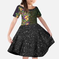 Hawaii Mardi Gras Kid Short Sleeve Dress Tropical Flowers Glitter Style