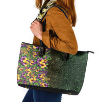 Hawaii Mardi Gras Leather Tote Bag Tropical Flowers Glitter Style