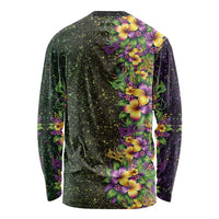 Hawaii Mardi Gras Long Sleeve Shirt Tropical Flowers Glitter Style