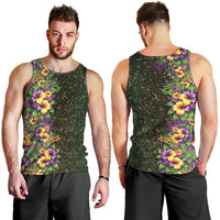 Hawaii Mardi Gras Men Tank Top Tropical Flowers Glitter Style