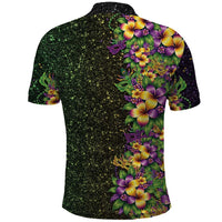 Hawaii Mardi Gras Polo Shirt Tropical Flowers Glitter Style