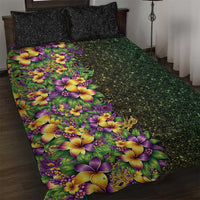 Hawaii Mardi Gras Quilt Bed Set Tropical Flowers Glitter Style