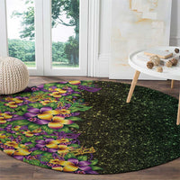 Hawaii Mardi Gras Round Carpet Tropical Flowers Glitter Style