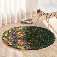 Hawaii Mardi Gras Round Carpet Tropical Flowers Glitter Style