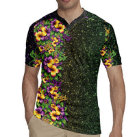 Hawaii Mardi Gras Rugby Jersey Tropical Flowers Glitter Style