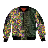 Hawaii Mardi Gras Sleeve Zip Bomber Jacket Tropical Flowers Glitter Style