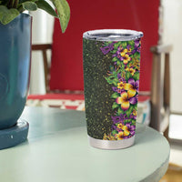 Hawaii Mardi Gras Tumbler Cup Tropical Flowers Glitter Style
