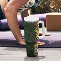 Hawaii Mardi Gras Tumbler With Handle Tropical Flowers Glitter Style