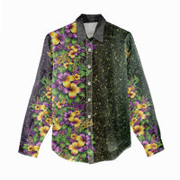 Hawaii Mardi Gras Women Casual Shirt Tropical Flowers Glitter Style