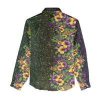 Hawaii Mardi Gras Women Casual Shirt Tropical Flowers Glitter Style