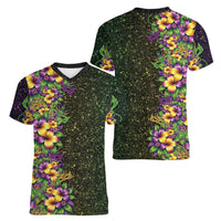 Hawaii Mardi Gras Women V-Neck T-Shirt Tropical Flowers Glitter Style