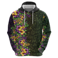 Hawaii Mardi Gras Zip Hoodie Tropical Flowers Glitter Style