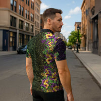 Hawaii Mardi Gras Zipper Polo Shirt Tropical Flowers Glitter Style