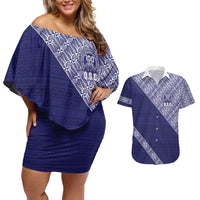 Tonga Queen Salote College Couples Matching Off Shoulder Short Dress and Hawaiian Shirt 100 Years Anniversary Navy Color