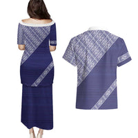 Tonga Queen Salote College Couples Matching Puletasi and Hawaiian Shirt 100 Years Anniversary Navy Color