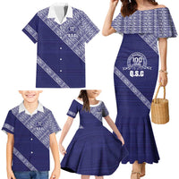 Tonga Queen Salote College Family Matching Mermaid Dress and Hawaiian Shirt 100 Years Anniversary Navy Color