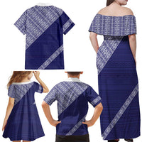 Tonga Queen Salote College Family Matching Off Shoulder Maxi Dress and Hawaiian Shirt 100 Years Anniversary Navy Color