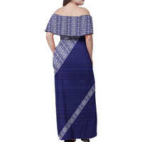 Tonga Queen Salote College Family Matching Off Shoulder Maxi Dress and Hawaiian Shirt 100 Years Anniversary Navy Color