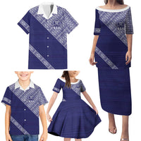 Tonga Queen Salote College Family Matching Puletasi and Hawaiian Shirt 100 Years Anniversary Navy Color