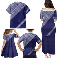 Tonga Queen Salote College Family Matching Puletasi and Hawaiian Shirt 100 Years Anniversary Navy Color