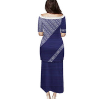 Tonga Queen Salote College Family Matching Puletasi and Hawaiian Shirt 100 Years Anniversary Navy Color