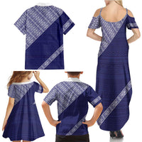 Tonga Queen Salote College Family Matching Summer Maxi Dress and Hawaiian Shirt 100 Years Anniversary Navy Color