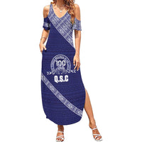 Tonga Queen Salote College Family Matching Summer Maxi Dress and Hawaiian Shirt 100 Years Anniversary Navy Color