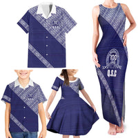 Tonga Queen Salote College Family Matching Tank Maxi Dress and Hawaiian Shirt 100 Years Anniversary Navy Color