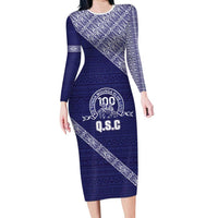 Tonga Queen Salote College Long Sleeve Bodycon Dress 100 Years Anniversary Navy Color