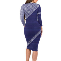 Tonga Queen Salote College Long Sleeve Bodycon Dress 100 Years Anniversary Navy Color