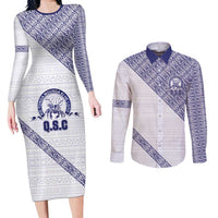 Tonga Queen Salote College Couples Matching Long Sleeve Bodycon Dress and Long Sleeve Button Shirt 100 Years Anniversary White Color