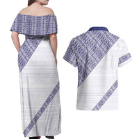 Tonga Queen Salote College Couples Matching Off Shoulder Maxi Dress and Hawaiian Shirt 100 Years Anniversary White Color