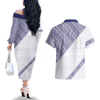 Tonga Queen Salote College Couples Matching Off The Shoulder Long Sleeve Dress and Hawaiian Shirt 100 Years Anniversary White Color