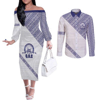 Tonga Queen Salote College Couples Matching Off The Shoulder Long Sleeve Dress and Long Sleeve Button Shirt 100 Years Anniversary White Color