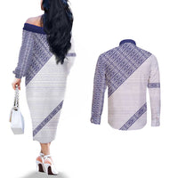 Tonga Queen Salote College Couples Matching Off The Shoulder Long Sleeve Dress and Long Sleeve Button Shirt 100 Years Anniversary White Color