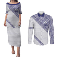 Tonga Queen Salote College Couples Matching Puletasi and Long Sleeve Button Shirt 100 Years Anniversary White Color
