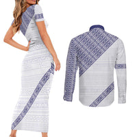 Tonga Queen Salote College Couples Matching Short Sleeve Bodycon Dress and Long Sleeve Button Shirt 100 Years Anniversary White Color