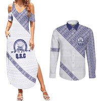 Tonga Queen Salote College Couples Matching Summer Maxi Dress and Long Sleeve Button Shirt 100 Years Anniversary White Color