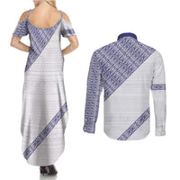 Tonga Queen Salote College Couples Matching Summer Maxi Dress and Long Sleeve Button Shirt 100 Years Anniversary White Color