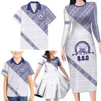Tonga Queen Salote College Family Matching Long Sleeve Bodycon Dress and Hawaiian Shirt 100 Years Anniversary White Color