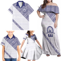 Tonga Queen Salote College Family Matching Off Shoulder Maxi Dress and Hawaiian Shirt 100 Years Anniversary White Color