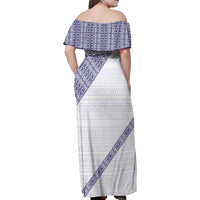 Tonga Queen Salote College Family Matching Off Shoulder Maxi Dress and Hawaiian Shirt 100 Years Anniversary White Color