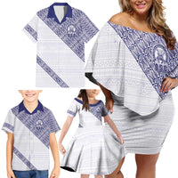 Tonga Queen Salote College Family Matching Off Shoulder Short Dress and Hawaiian Shirt 100 Years Anniversary White Color