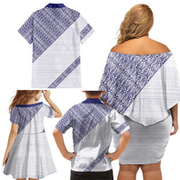 Tonga Queen Salote College Family Matching Off Shoulder Short Dress and Hawaiian Shirt 100 Years Anniversary White Color