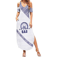 Tonga Queen Salote College Family Matching Summer Maxi Dress and Hawaiian Shirt 100 Years Anniversary White Color